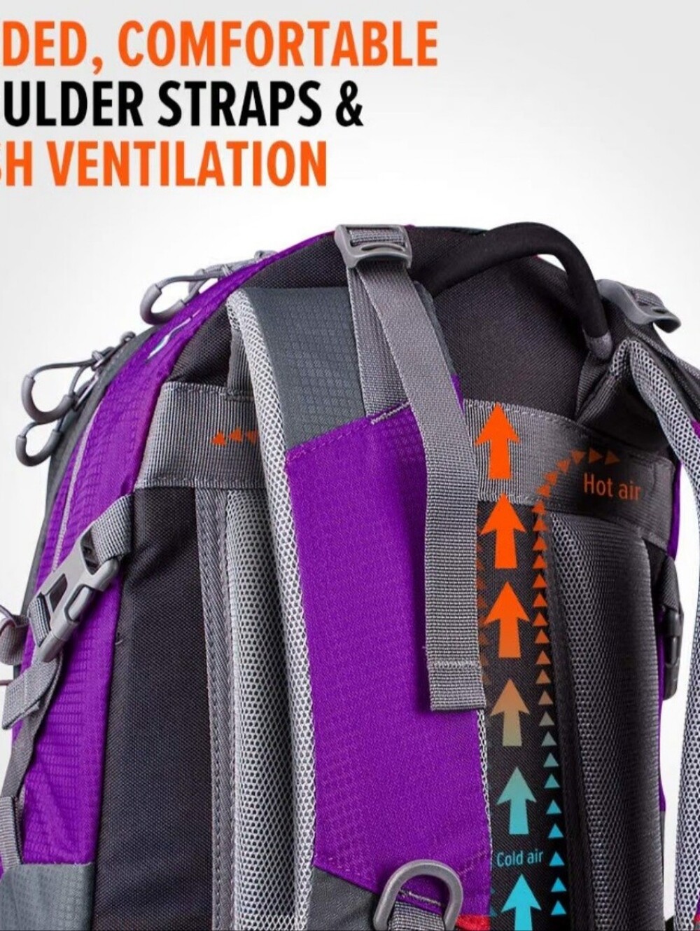 OutdoorMaster Hiking Travel Backpack 45L - w/Waterproof Cover - Purple - Picture 2 of 8